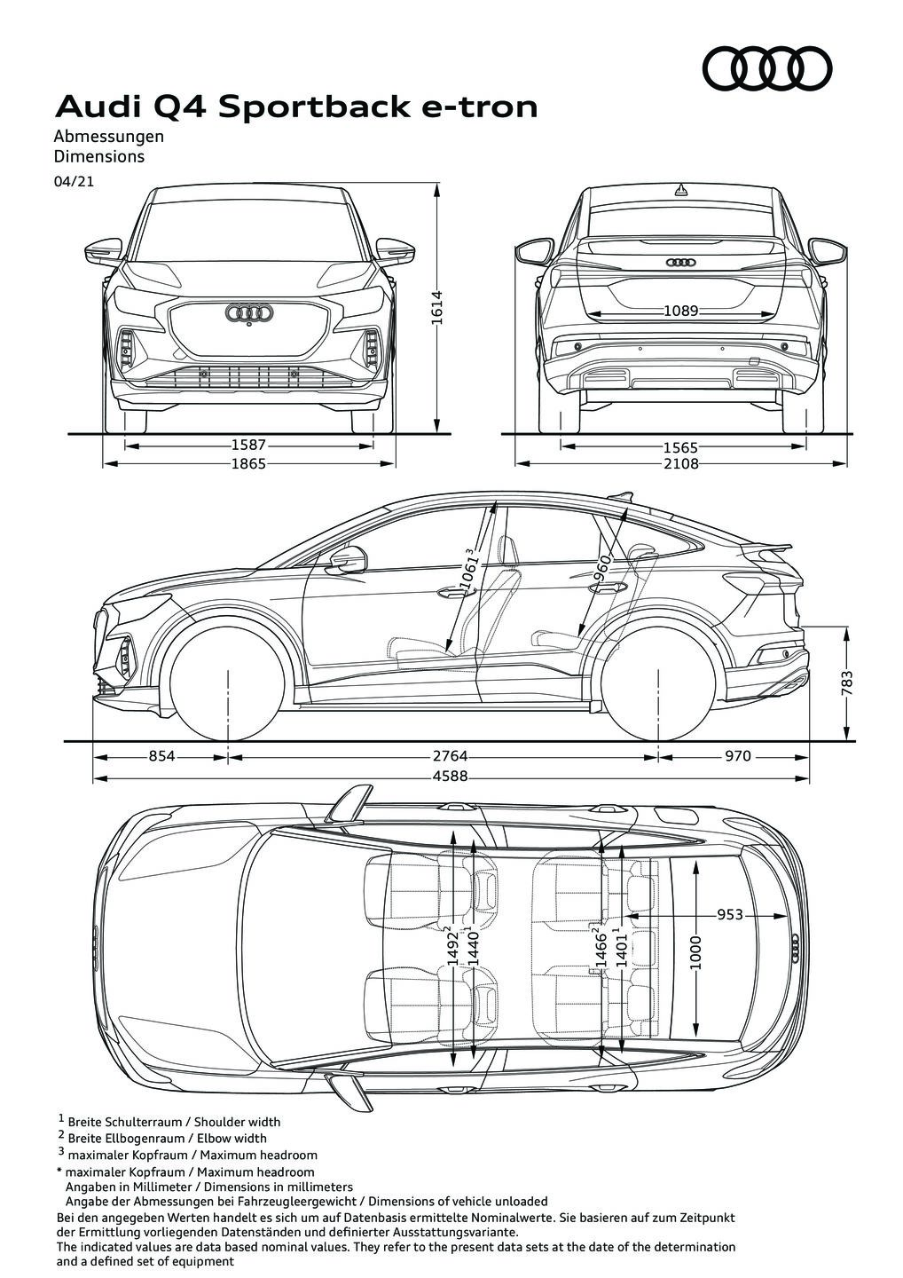 Dimensions Q4 Sportback etron Audi MediaCenter